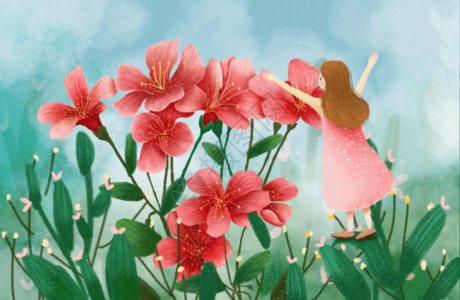 粉色花卉花丛花丛中的女孩GIF高清图片