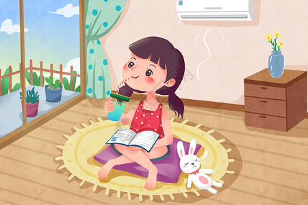 兔子形状棒棒糖看书学习插画