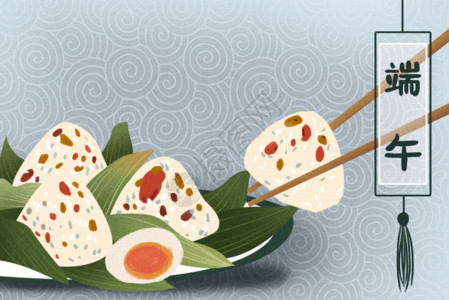 筷子夹起粽子端午节插画GIF高清图片