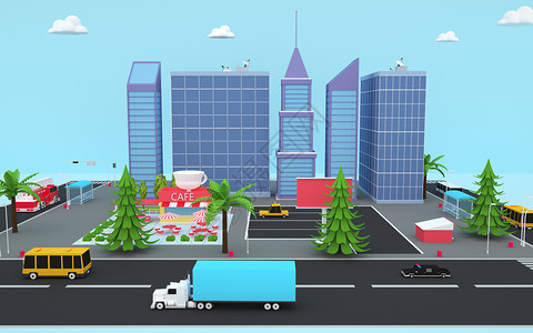 卡通停车场城市道路空间设计图片