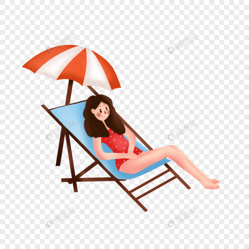 坐在沙滩椅上的女孩图片
