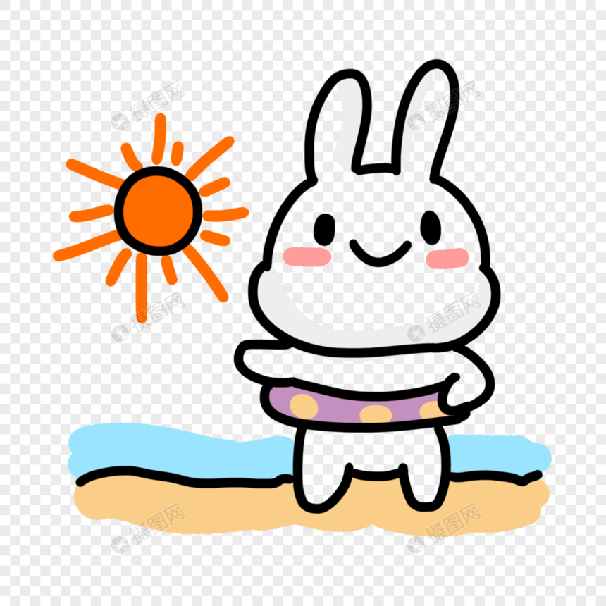 小兔子海边玩耍表情图片