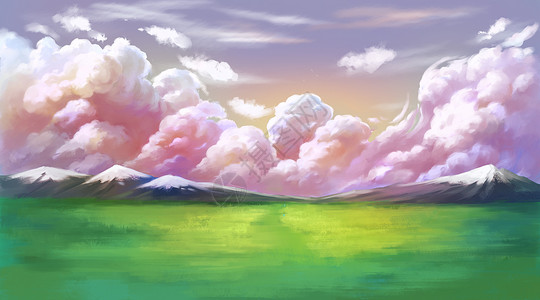 群山插画天空云朵设计图片