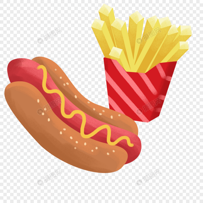 高热量食物热狗和薯条图片