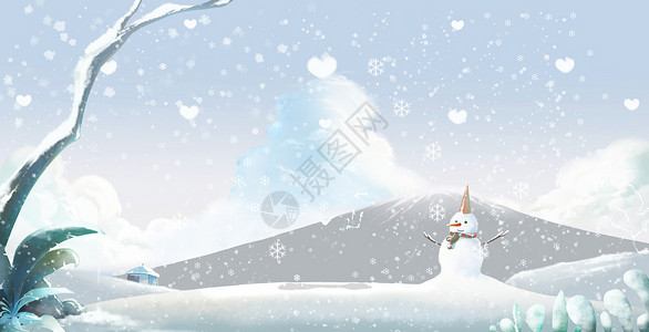 冬天海报插画手绘冬天背景设计图片