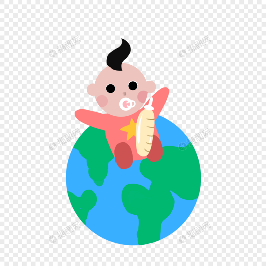 婴儿坐在地球图片