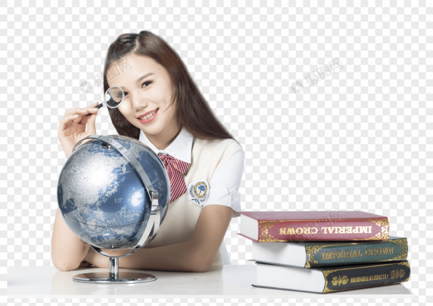 观察的地球仪的女学生图片