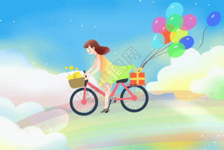 梦幻气球女孩的梦幻单车GIF高清图片
