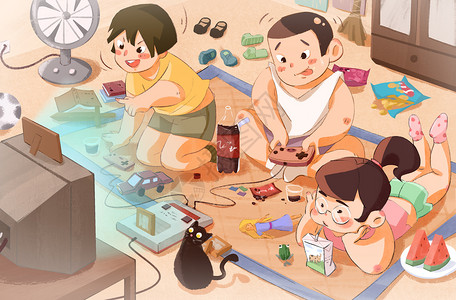 端子机童年回忆-打游戏机插画