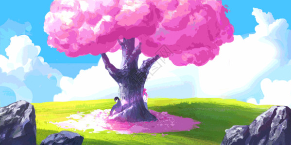 忧伤的背景樱花树下的爱情GIF高清图片