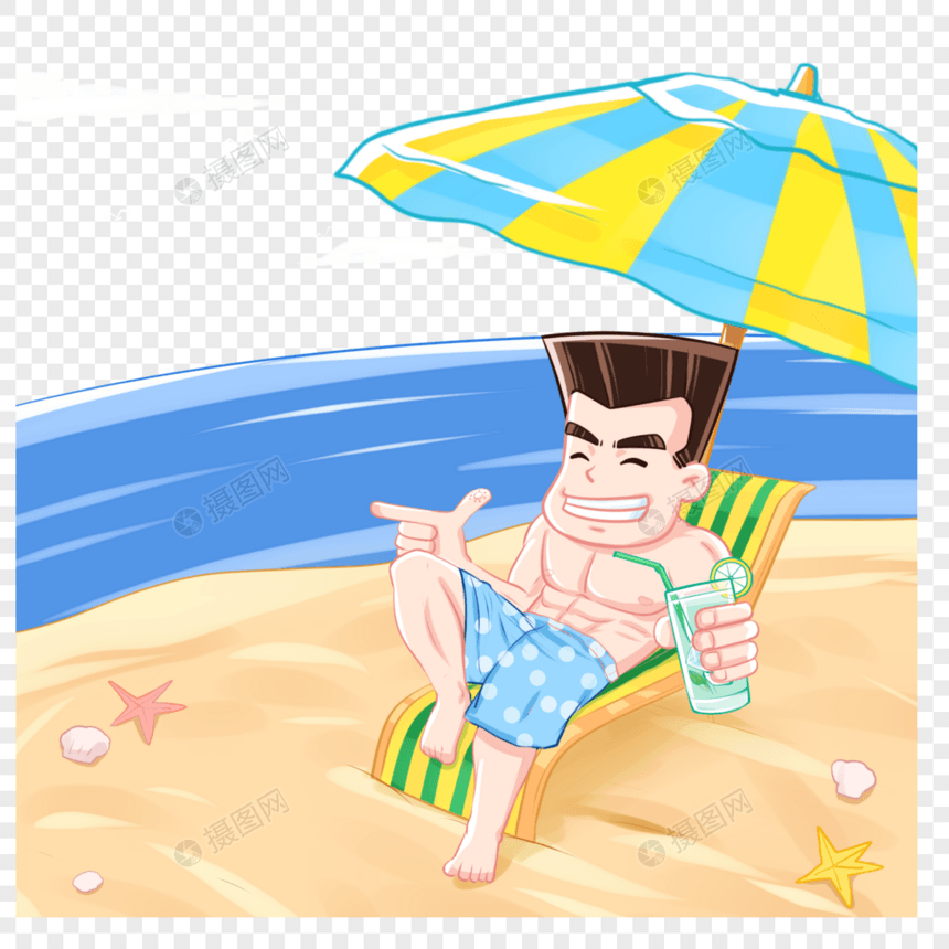 卡通夏天海滩度假的男人图片