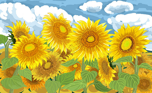 夏日向日葵竖花油画素材高清图片