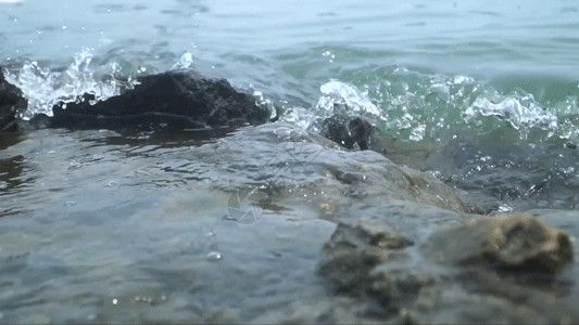 海边石头海滩边的海浪GIF高清图片
