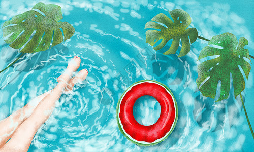脚水凉爽的夏季泳池插画