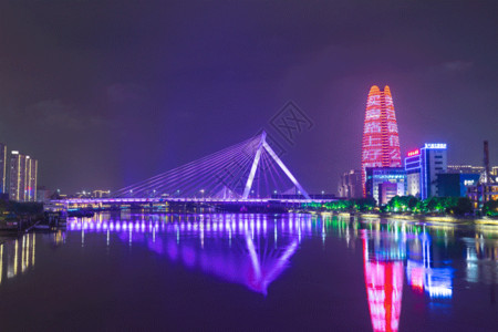 夜晚点亮了桥梁宁波江边风景gif高清图片