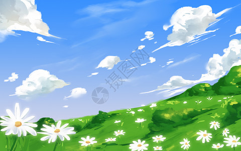 清新草天空背景图片