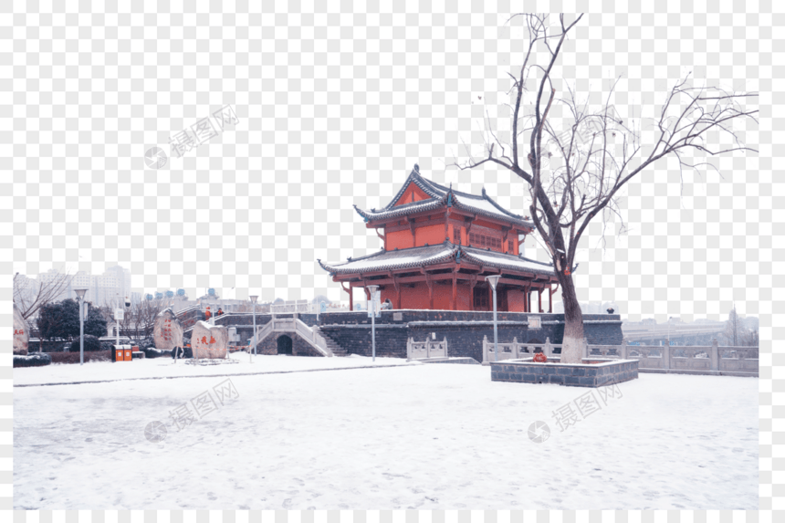 雪中的古城楼图片