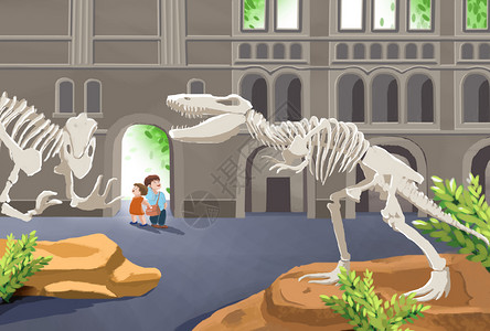 恐龙化石骨架恐龙博物馆插画