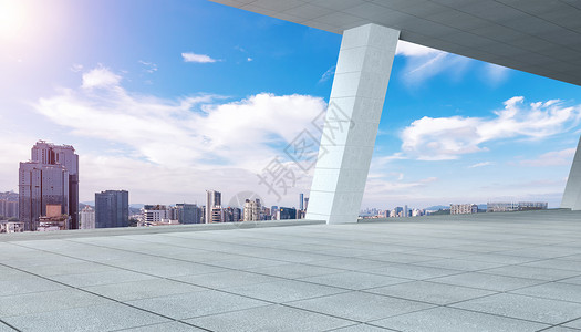 蓝天地板商务城市建筑背景设计图片