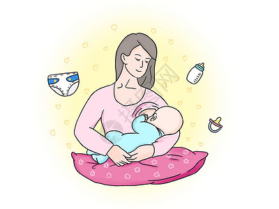 驼奶母乳喂养插画