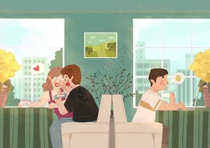 咖啡厅促销一个人与两个人插画