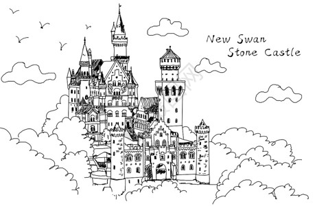素描城堡德国新天鹅城堡插画