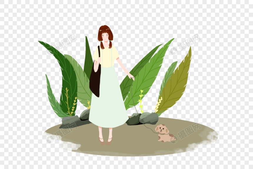 女孩与植物图片