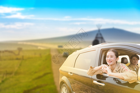 车窗风景情侣自驾游设计图片