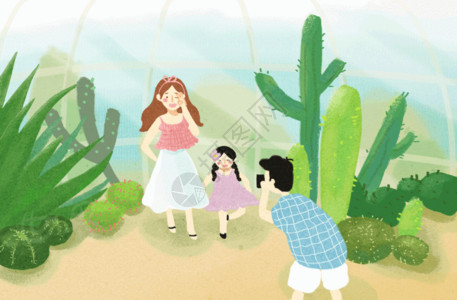 沙漠中的仙人掌背景手绘图植物园亲子旅游插画gif高清图片