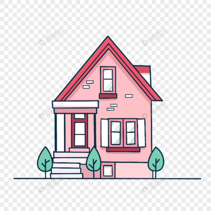 卡通粉色房子插图图片