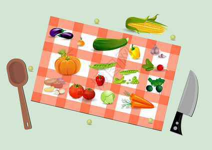 刀刺蔬菜食材插画