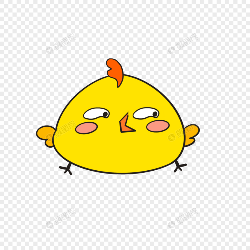 卡通黄色小鸡斜视插图图片