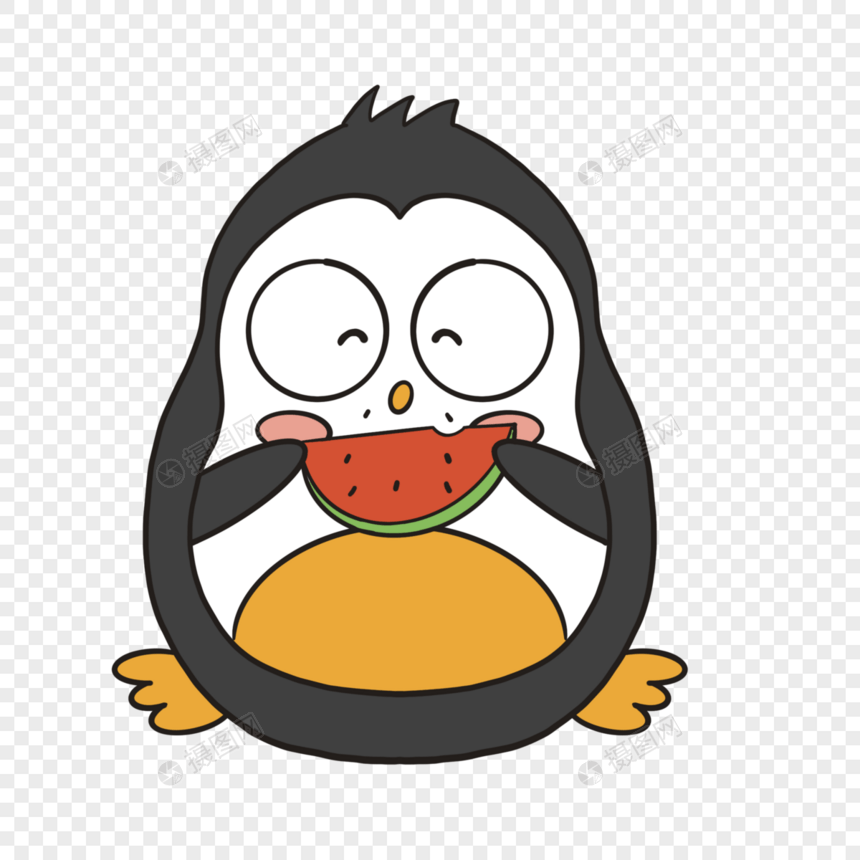 卡通小企鹅吃西瓜插图图片
