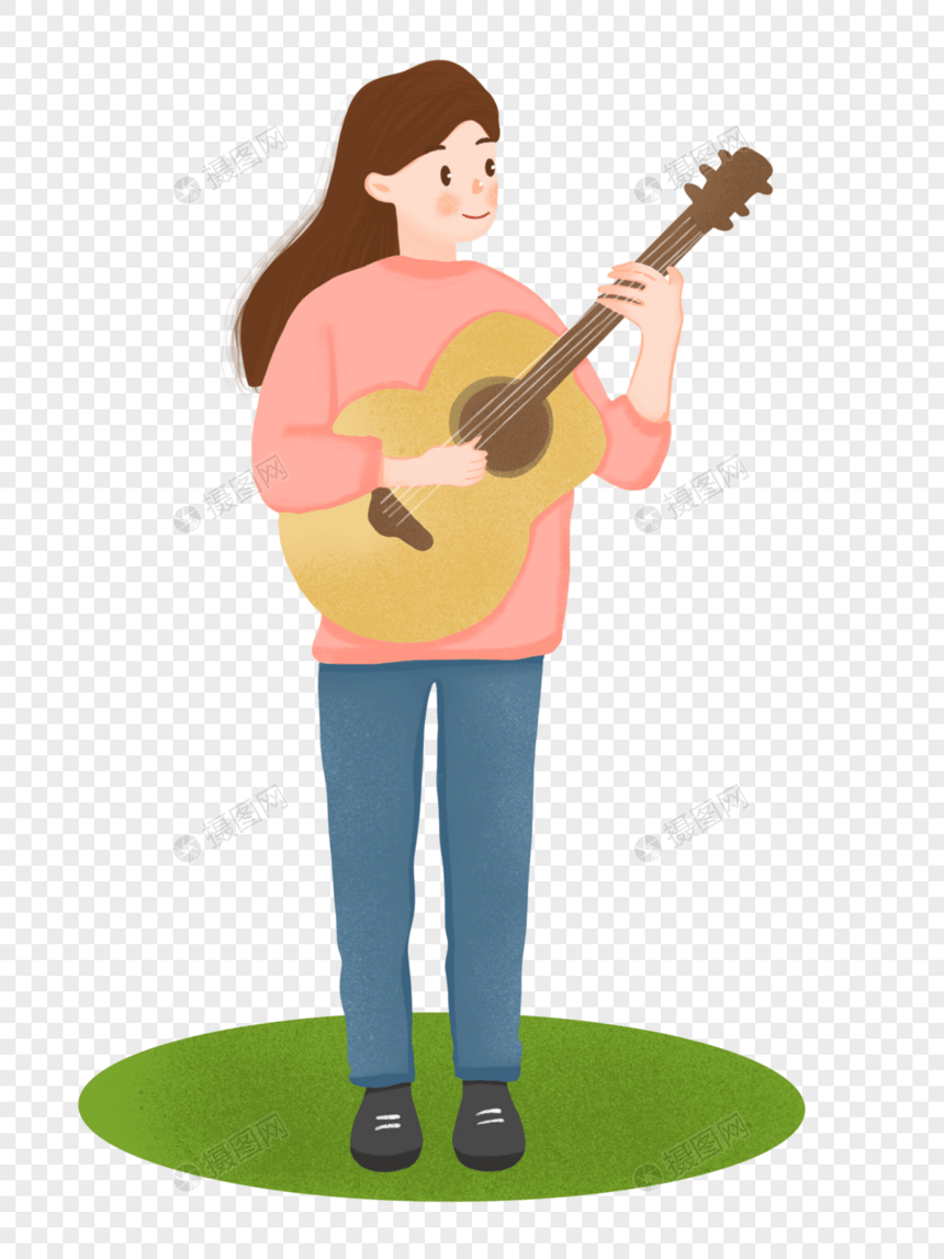 卡通优雅女人弹吉他插图图片