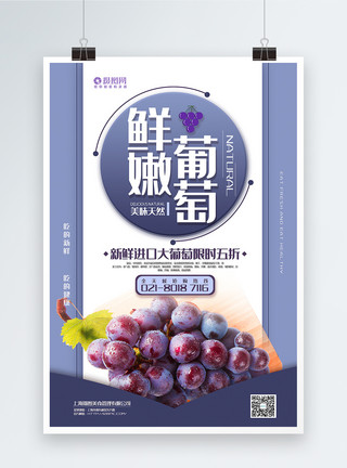 提子素材鲜嫩葡萄创意水果促销系列海报模板