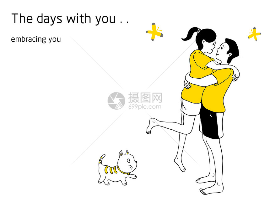 韩式黄色系手账简笔画拥抱图片