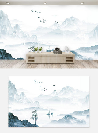 水墨花素材中国风电视背景墙模板