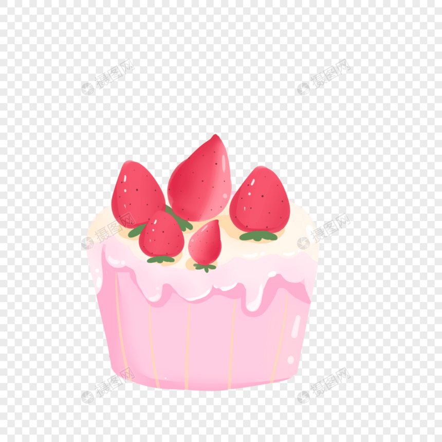 Q版萌系粉色草莓蛋糕图片