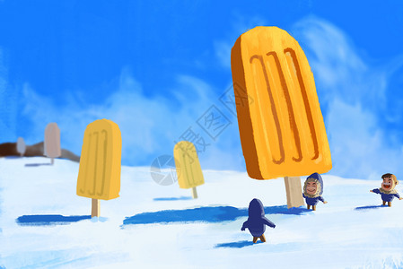吃冰棍的孩子冰棍山插画