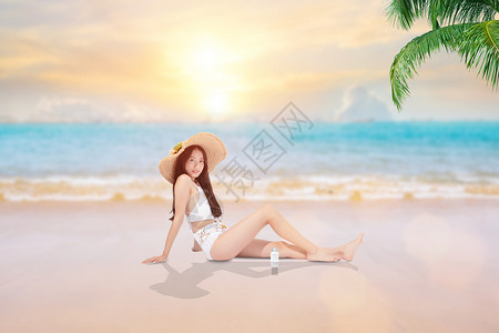 女孩沙滩海边度假设计图片