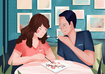 咖啡廳情侣插画插画