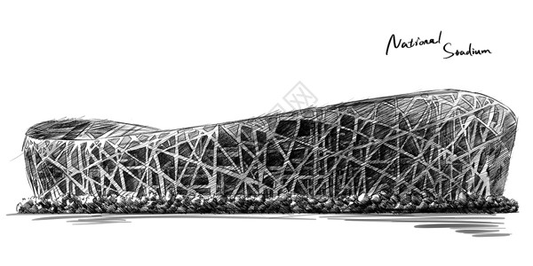 体育馆建筑鸟巢建筑手绘插画