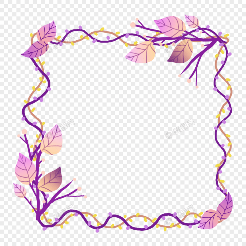 紫色浪漫树叶边框图片