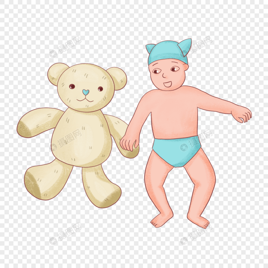 手绘婴儿和玩具熊卡通形象图片