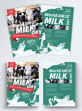 小奶牛世界牛奶日宣传单设计模板