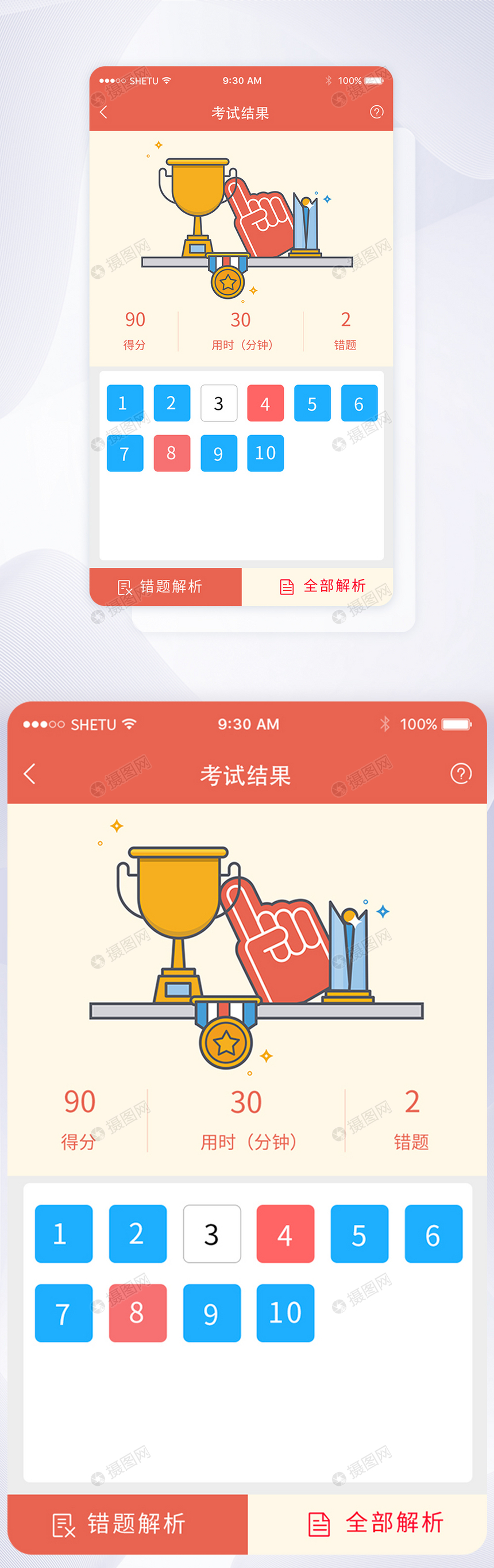 UI设计APP手机考试结果界面图片