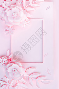 白色鲜花相框粉色花卉背景设计图片