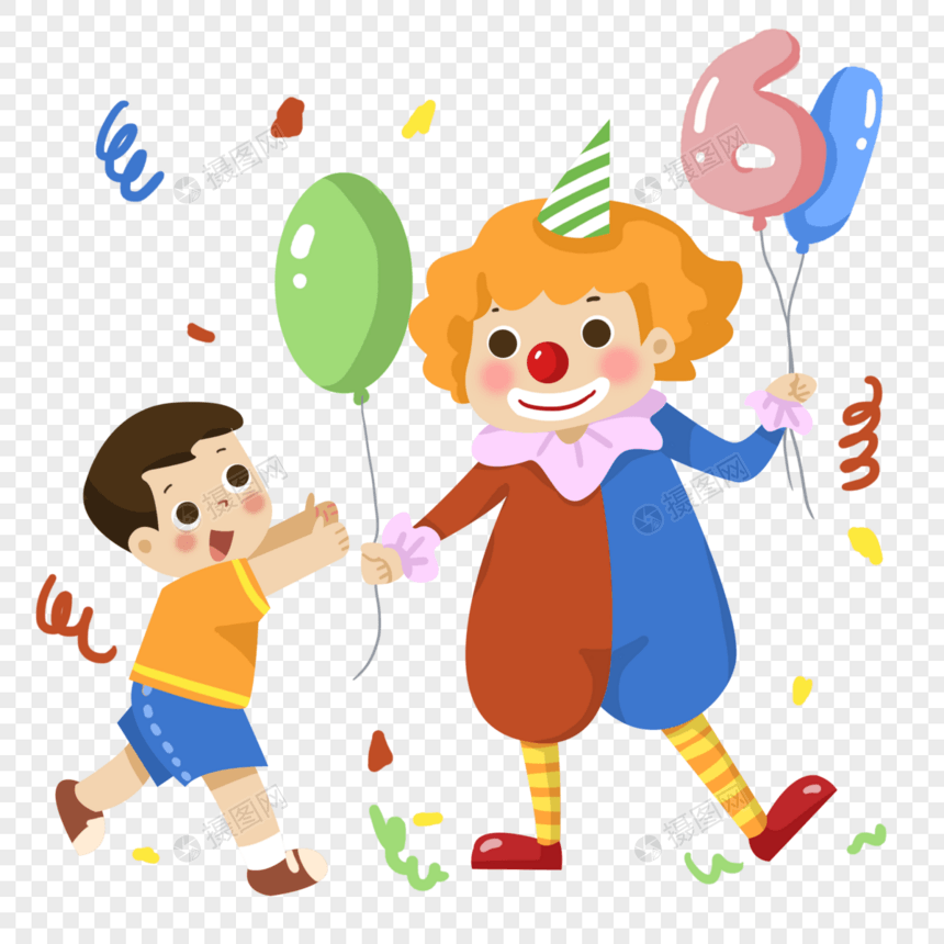 儿童节给孩子发气球的小丑图片