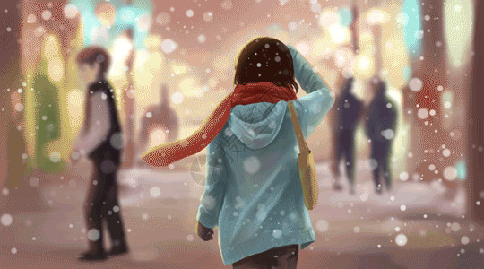 纯棉围巾冬天雪中的少女gif高清图片