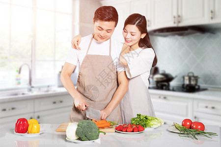 年轻夫妻做饭背景图片